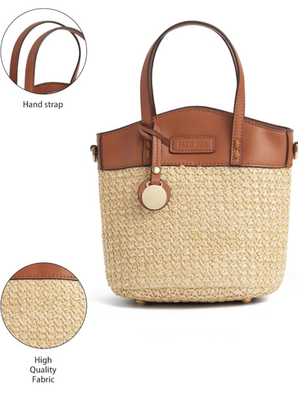 Straw Crossbody Bag Summer Beach Shoulder Top Handle Hobo Tote Woven Bucket Bag - Picture 8 of 12